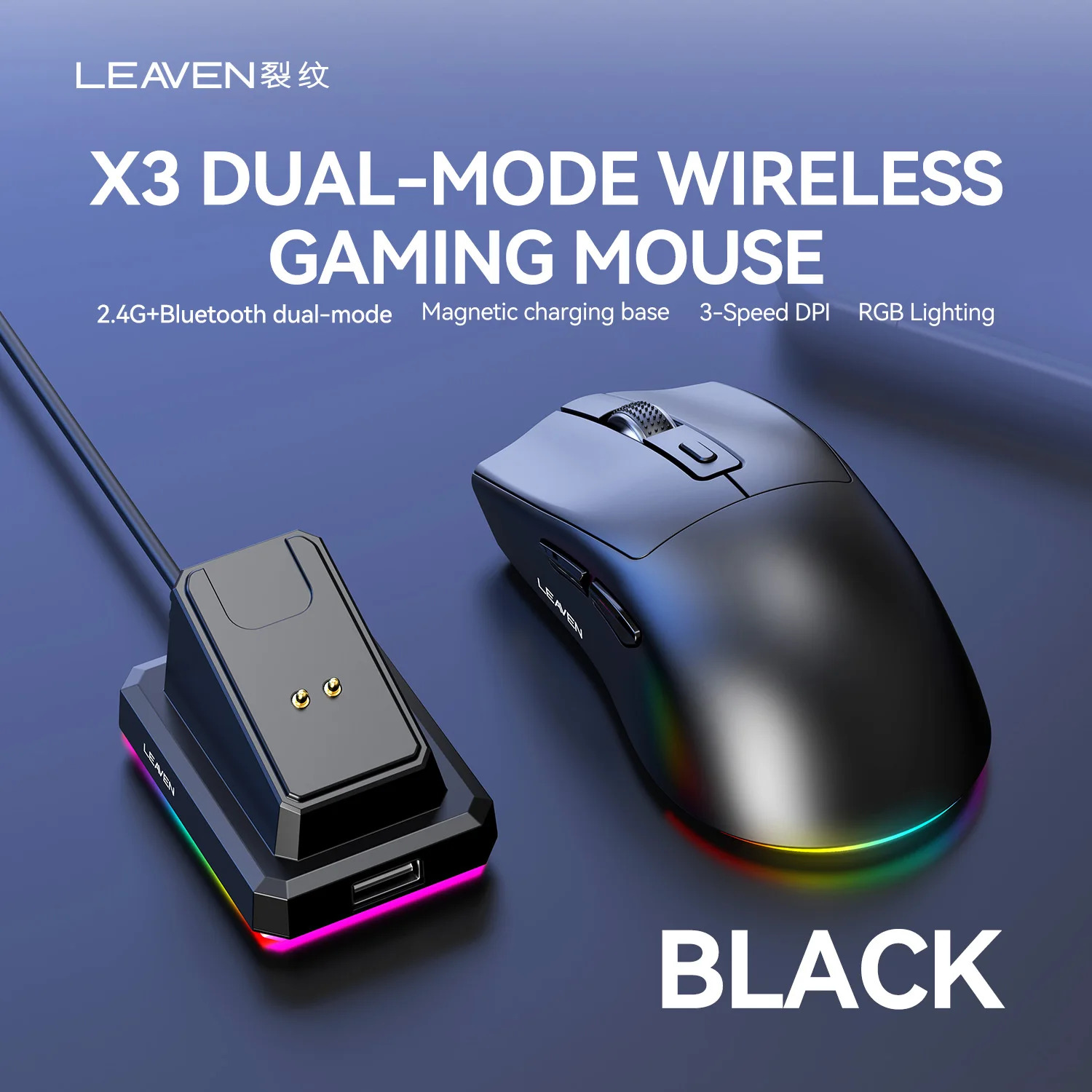 MOUSE GAMING LEAVEN X3 LIGHT WIRELESS BLACK